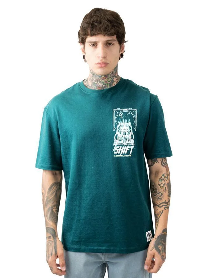 HIGH STAR Moto Racer Graphic Printed Round Neck Short Sleeves Relaxed Fit Cotton T-shirt